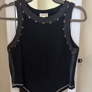 POL Black Embellished Sleeveless Tank Top
